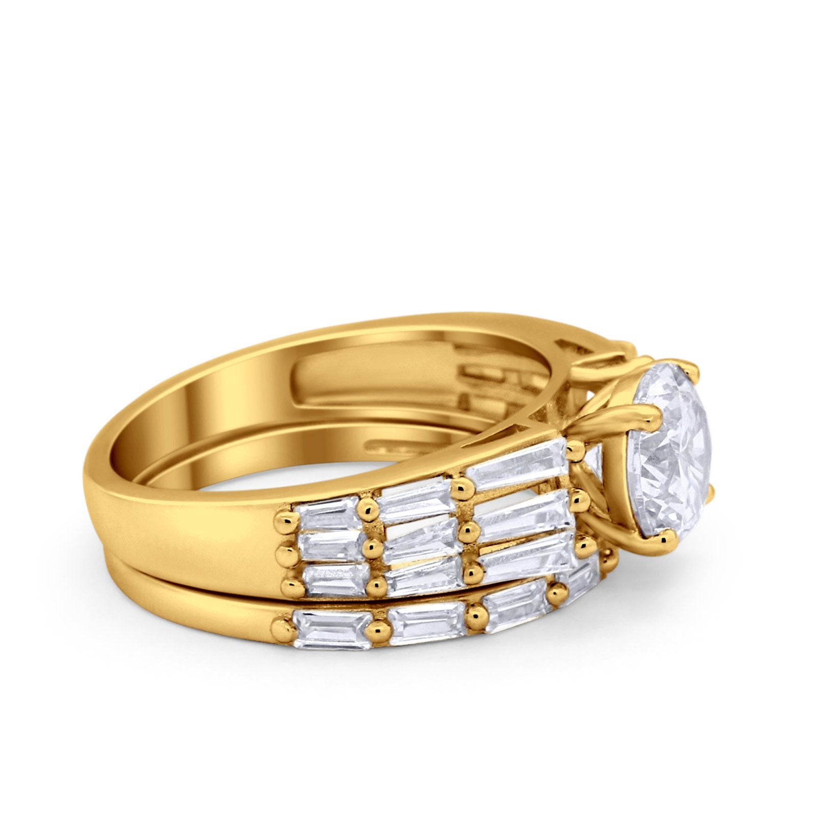 Two Piece Ring Band Bridal Round Simulated Cubic Zirconia 925 Sterling Silver