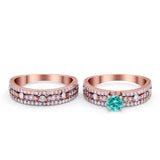 Two Piece Bridal Set Ring Round Simulated Cubic Zirconia 925 Sterling Silver