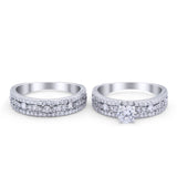 Two Piece Bridal Set Ring Round Simulated Cubic Zirconia 925 Sterling Silver