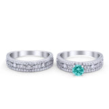 Two Piece Bridal Set Ring Round Simulated Cubic Zirconia 925 Sterling Silver