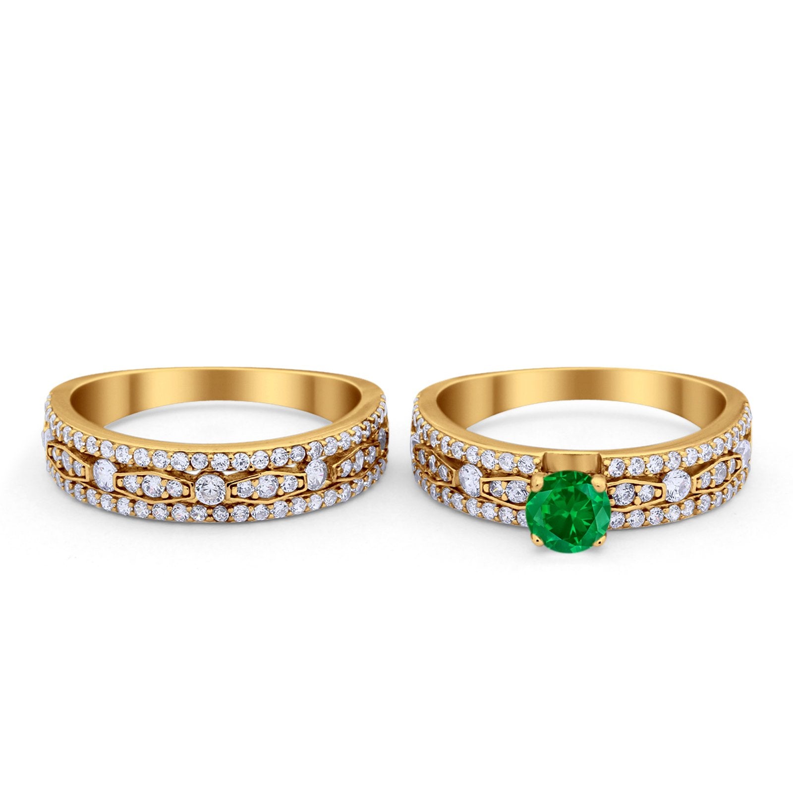 Two Piece Bridal Set Ring Round Simulated Cubic Zirconia 925 Sterling Silver