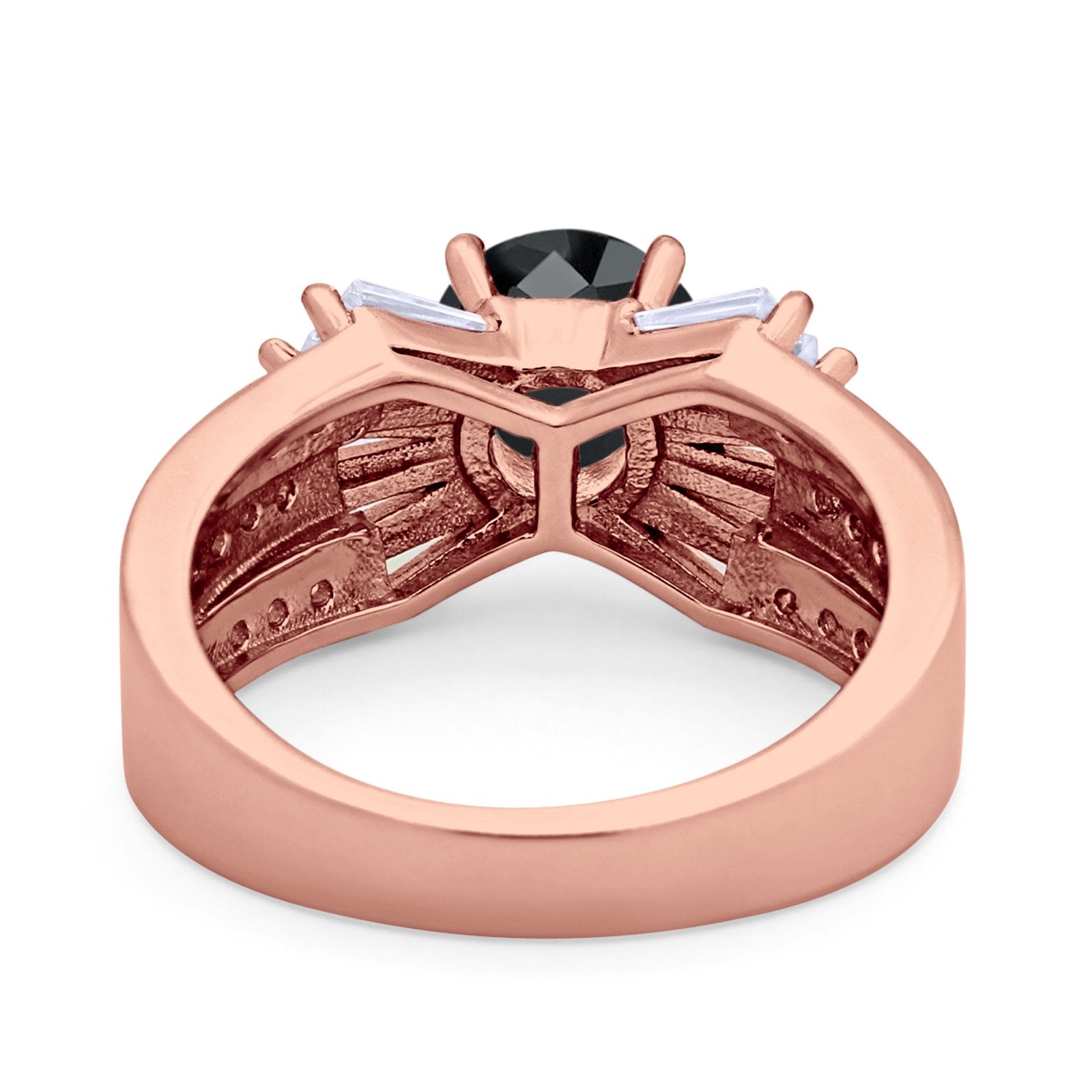 Art Dec Wedding Bridal Ring Round Simulated Cubic Zirconia 925 Sterling Silver