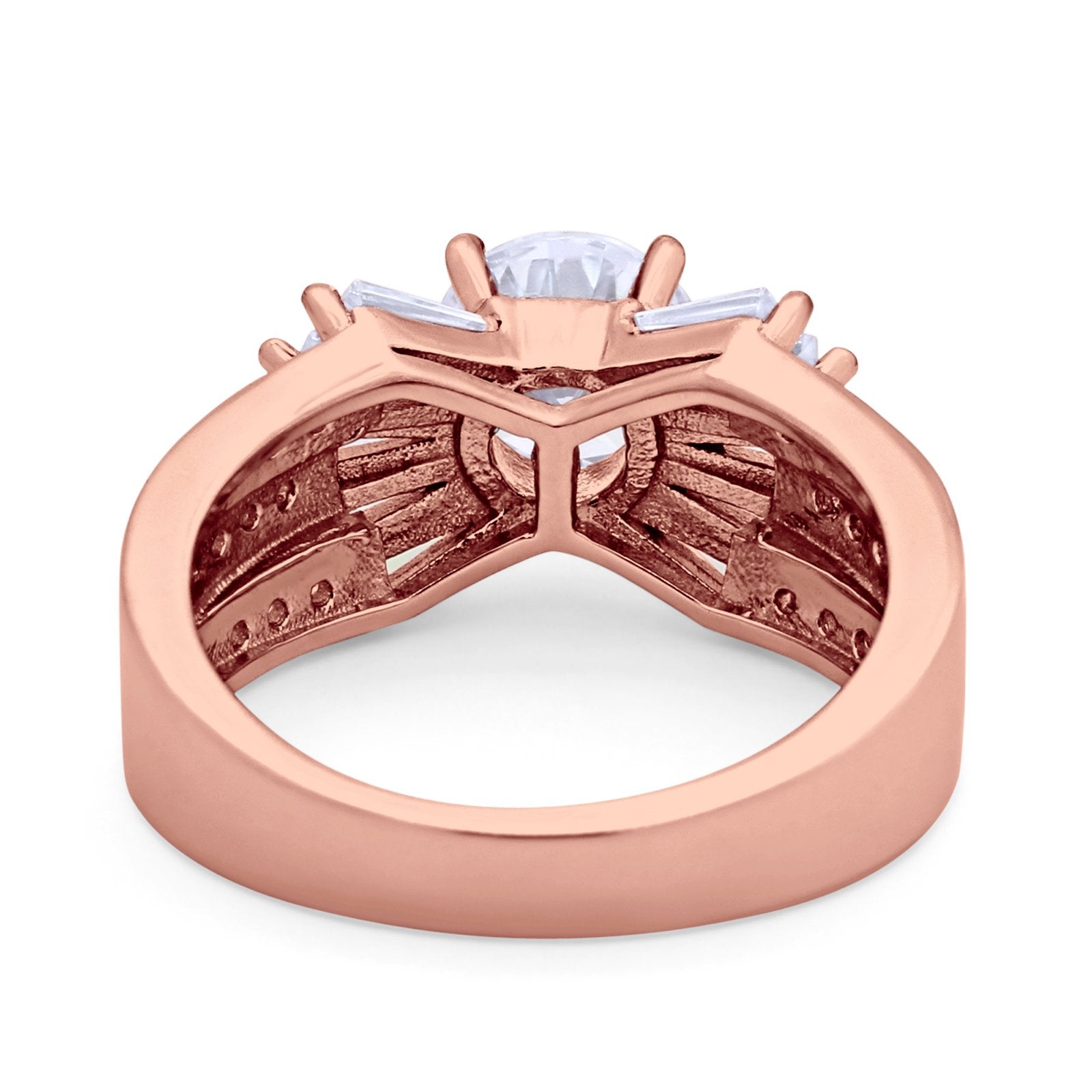 Art Dec Wedding Bridal Ring Round Simulated Cubic Zirconia 925 Sterling Silver