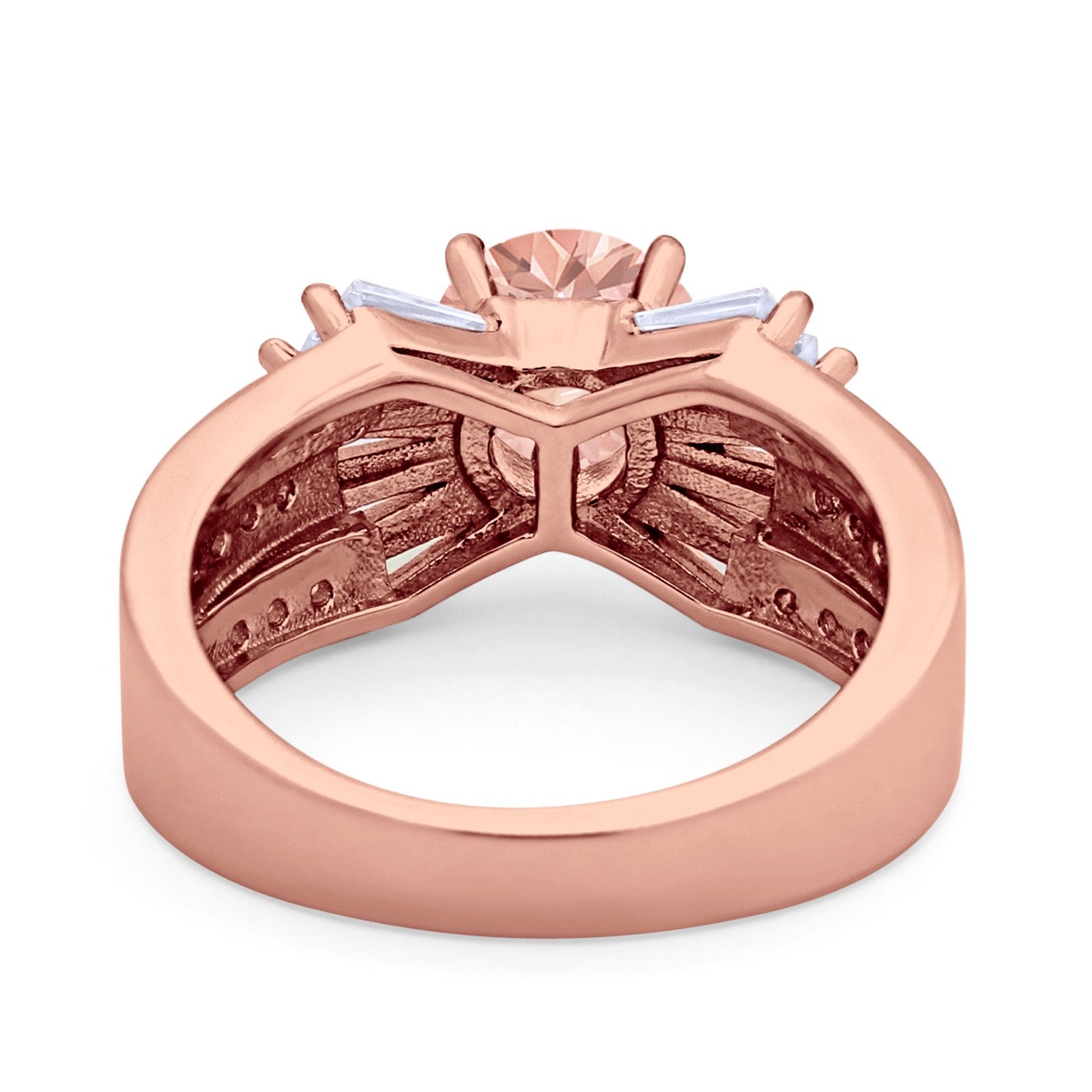 Art Dec Wedding Bridal Ring Round Simulated Cubic Zirconia 925 Sterling Silver