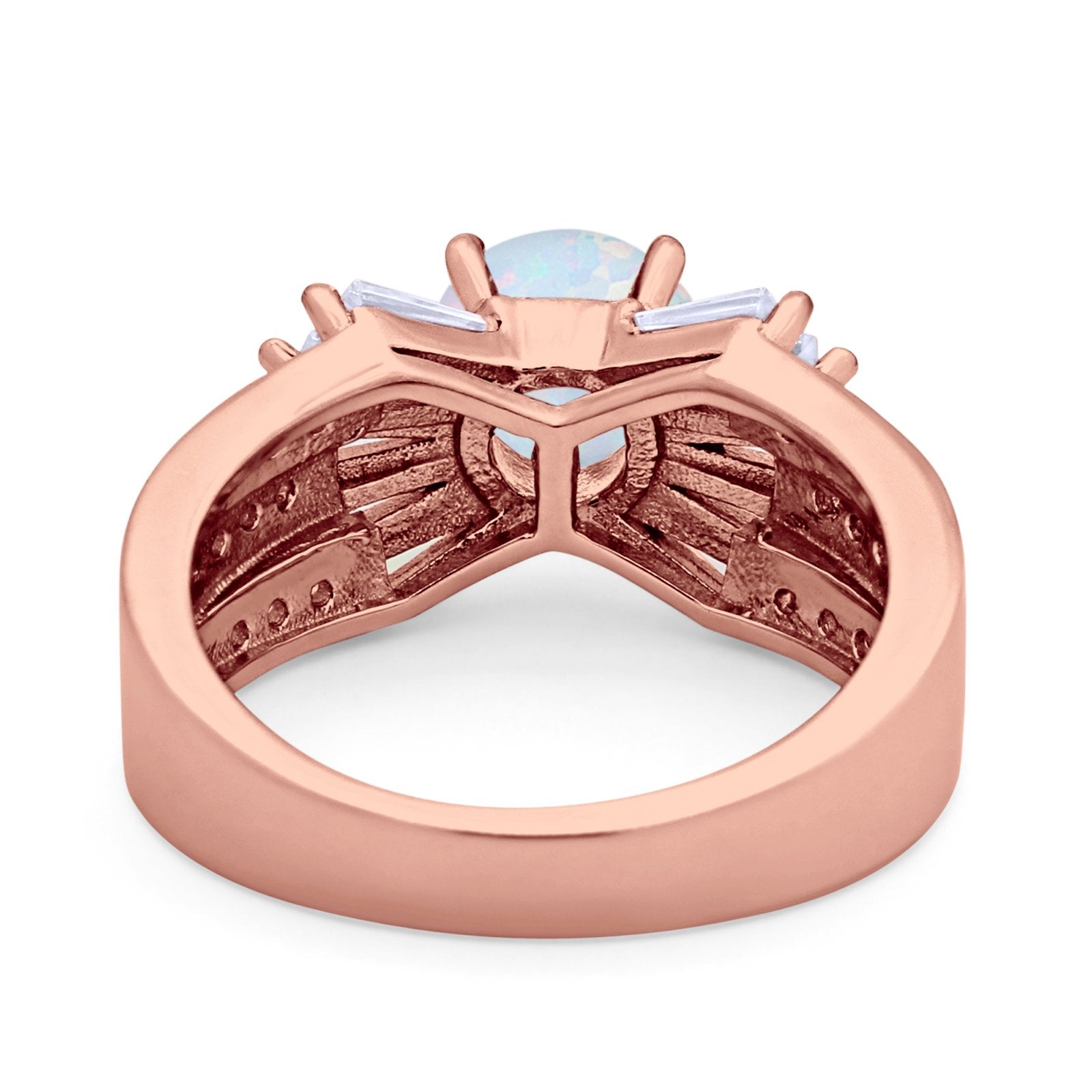 Art Dec Wedding Bridal Ring Round Simulated Cubic Zirconia 925 Sterling Silver