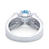 Art Dec Wedding Bridal Ring Round Simulated Cubic Zirconia 925 Sterling Silver