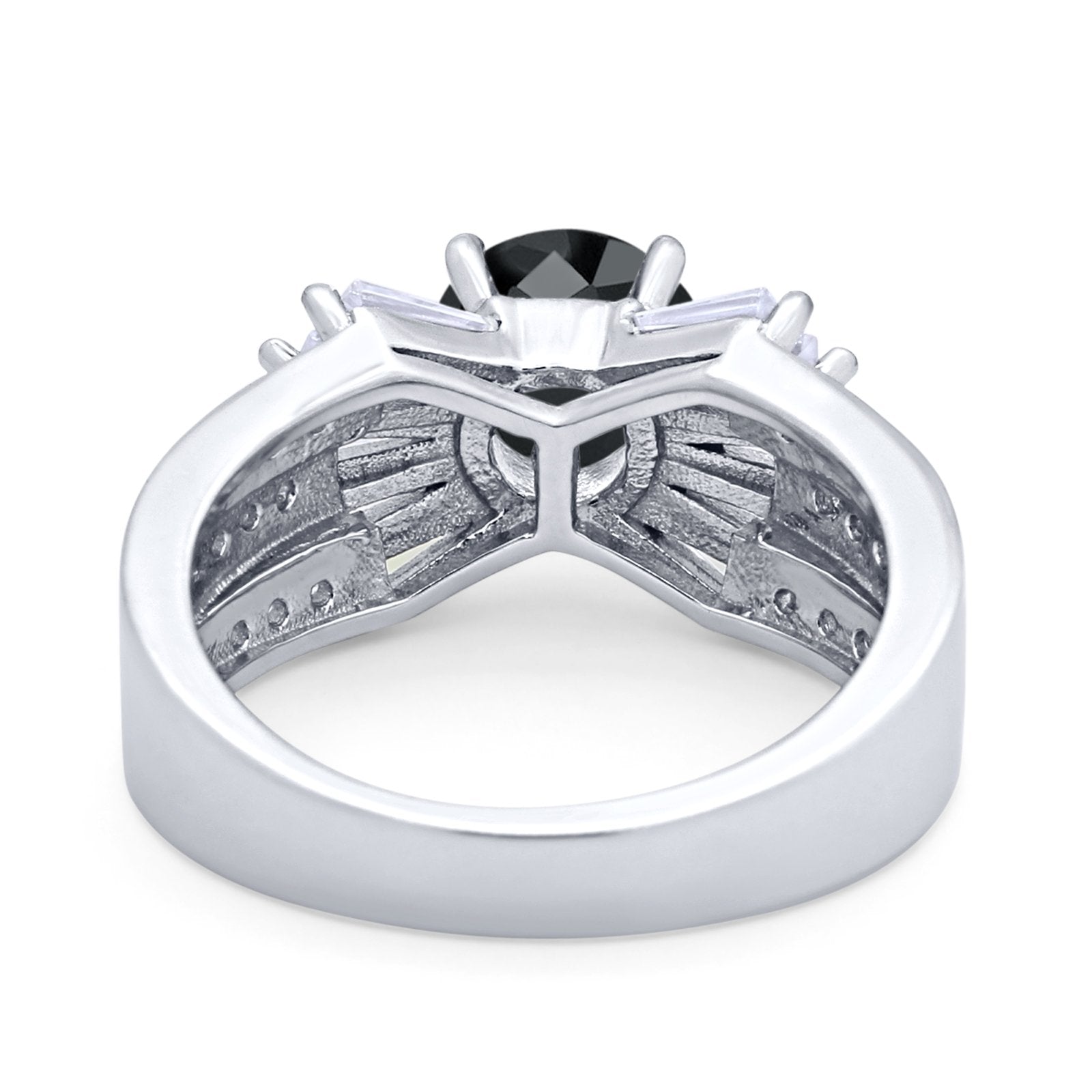 Art Dec Wedding Bridal Ring Round Simulated Cubic Zirconia 925 Sterling Silver