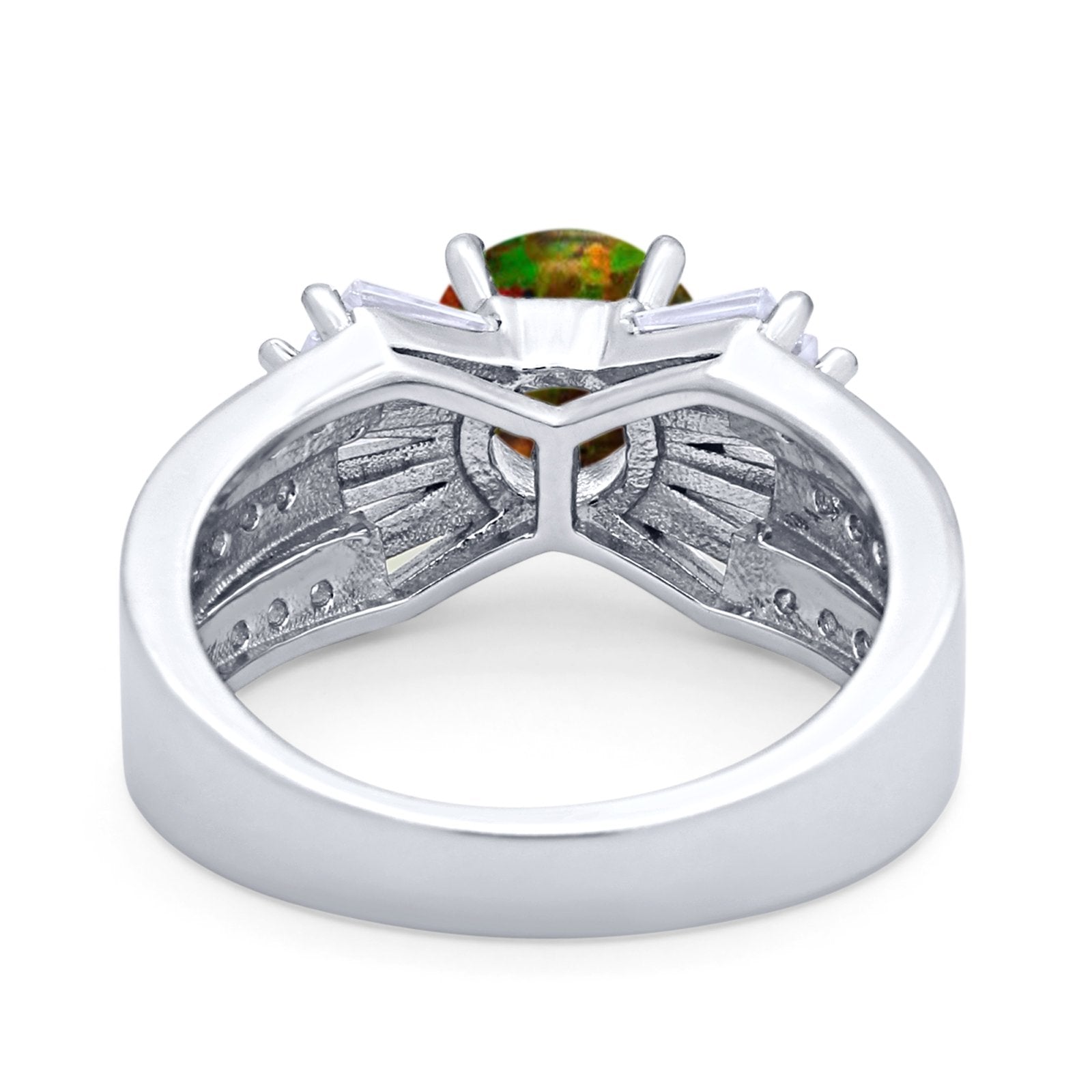 Art Dec Wedding Bridal Ring Round Simulated Cubic Zirconia 925 Sterling Silver