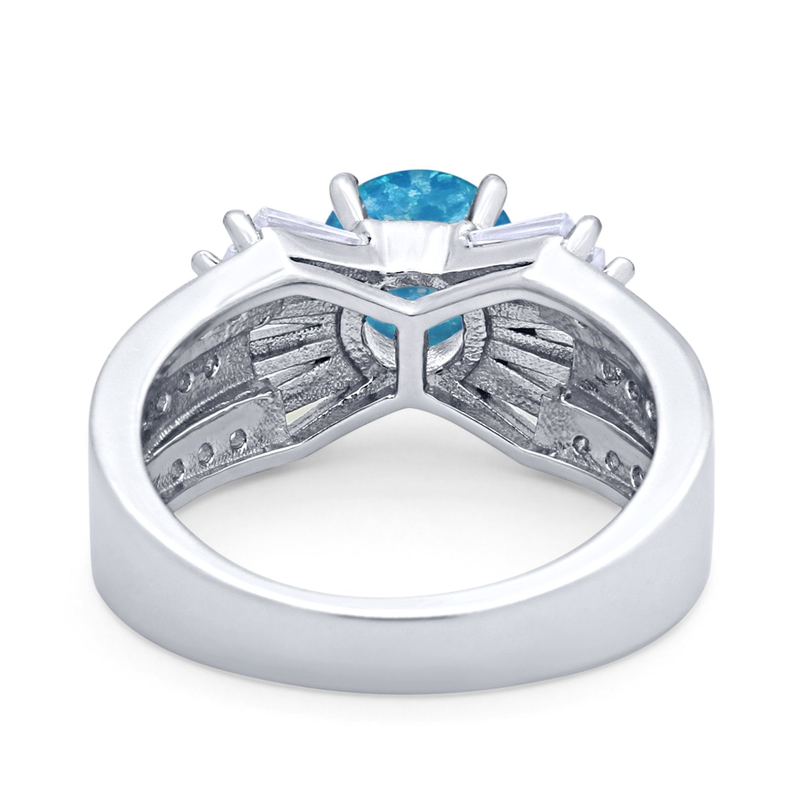 Art Dec Wedding Bridal Ring Round Simulated Cubic Zirconia 925 Sterling Silver