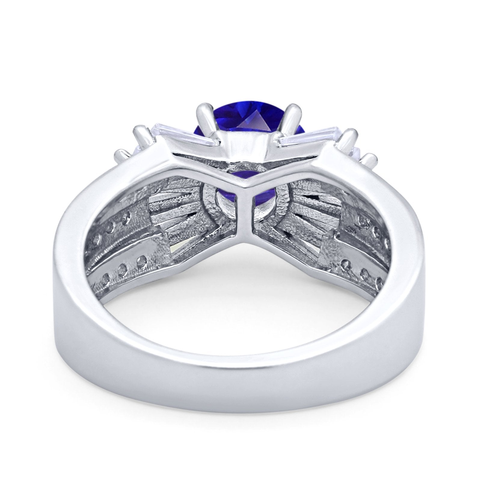 Art Dec Wedding Bridal Ring Round Simulated Cubic Zirconia 925 Sterling Silver