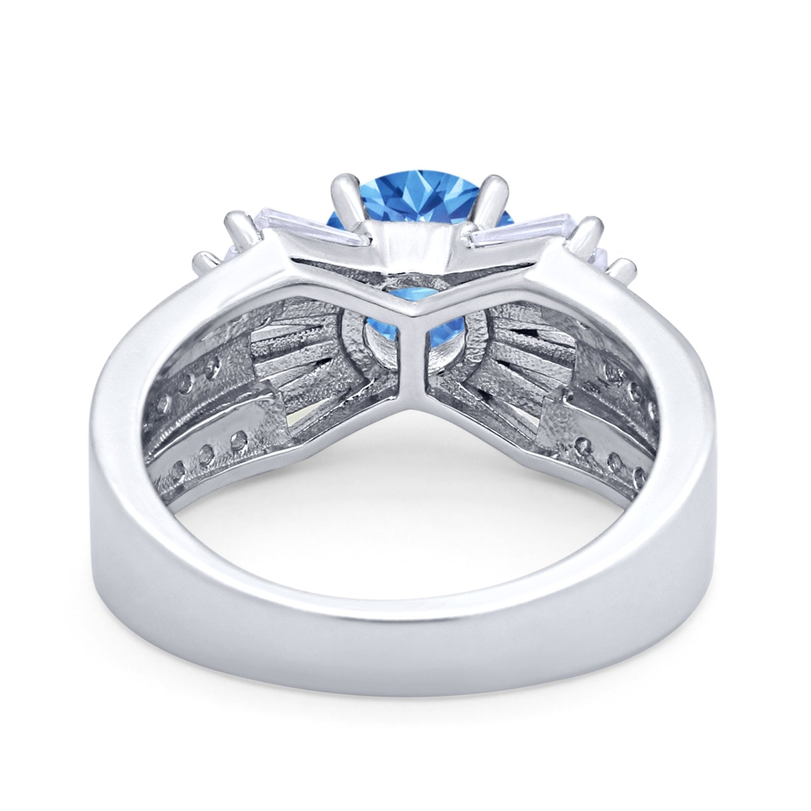 Art Dec Wedding Bridal Ring Round Simulated Cubic Zirconia 925 Sterling Silver