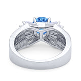 Art Dec Wedding Bridal Ring Round Simulated Cubic Zirconia 925 Sterling Silver