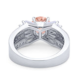 Art Dec Wedding Bridal Ring Round Simulated Cubic Zirconia 925 Sterling Silver