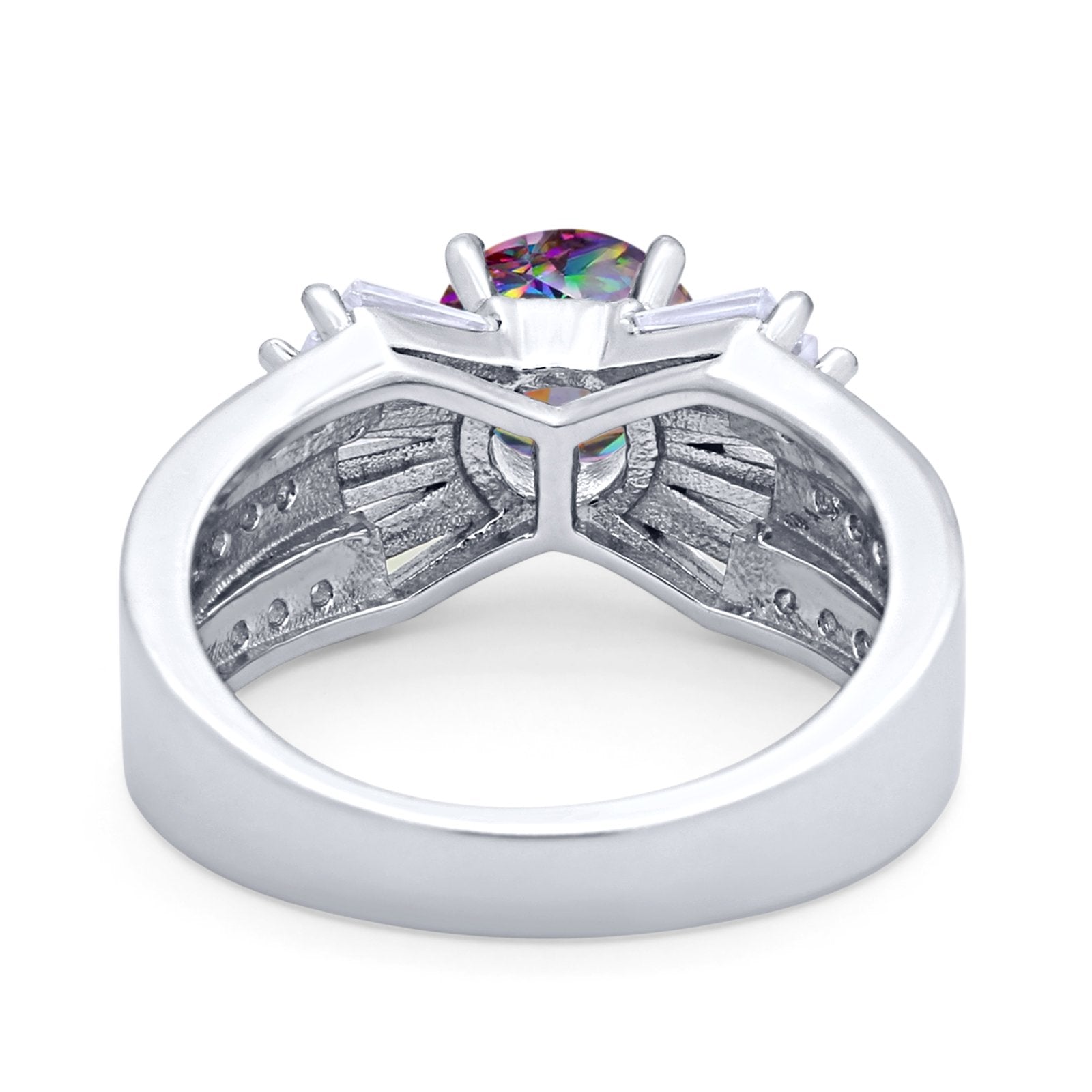 Art Dec Wedding Bridal Ring Round Simulated Cubic Zirconia 925 Sterling Silver