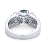 Art Dec Wedding Bridal Ring Round Simulated Cubic Zirconia 925 Sterling Silver