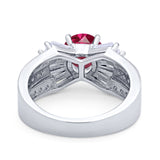 Art Dec Wedding Bridal Ring Round Simulated Cubic Zirconia 925 Sterling Silver