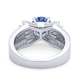 Art Dec Wedding Bridal Ring Round Simulated Cubic Zirconia 925 Sterling Silver