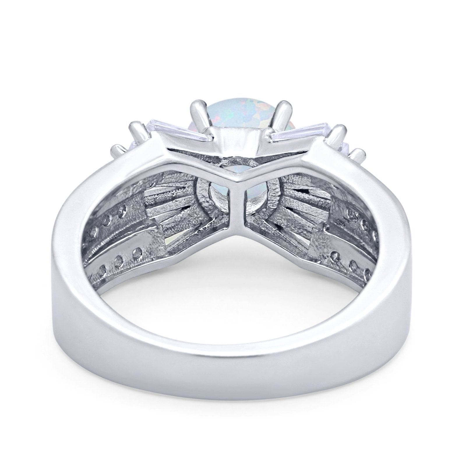 Art Dec Wedding Bridal Ring Round Simulated Cubic Zirconia 925 Sterling Silver