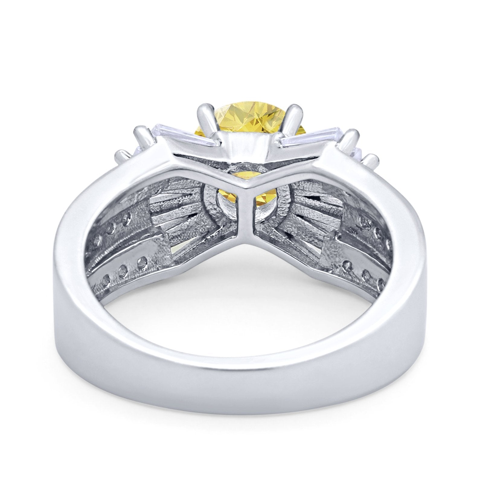 Art Dec Wedding Bridal Ring Round Simulated Cubic Zirconia 925 Sterling Silver