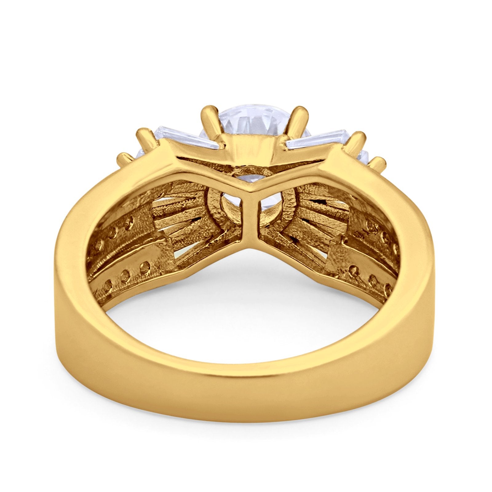 Art Dec Wedding Bridal Ring Round Simulated Cubic Zirconia 925 Sterling Silver