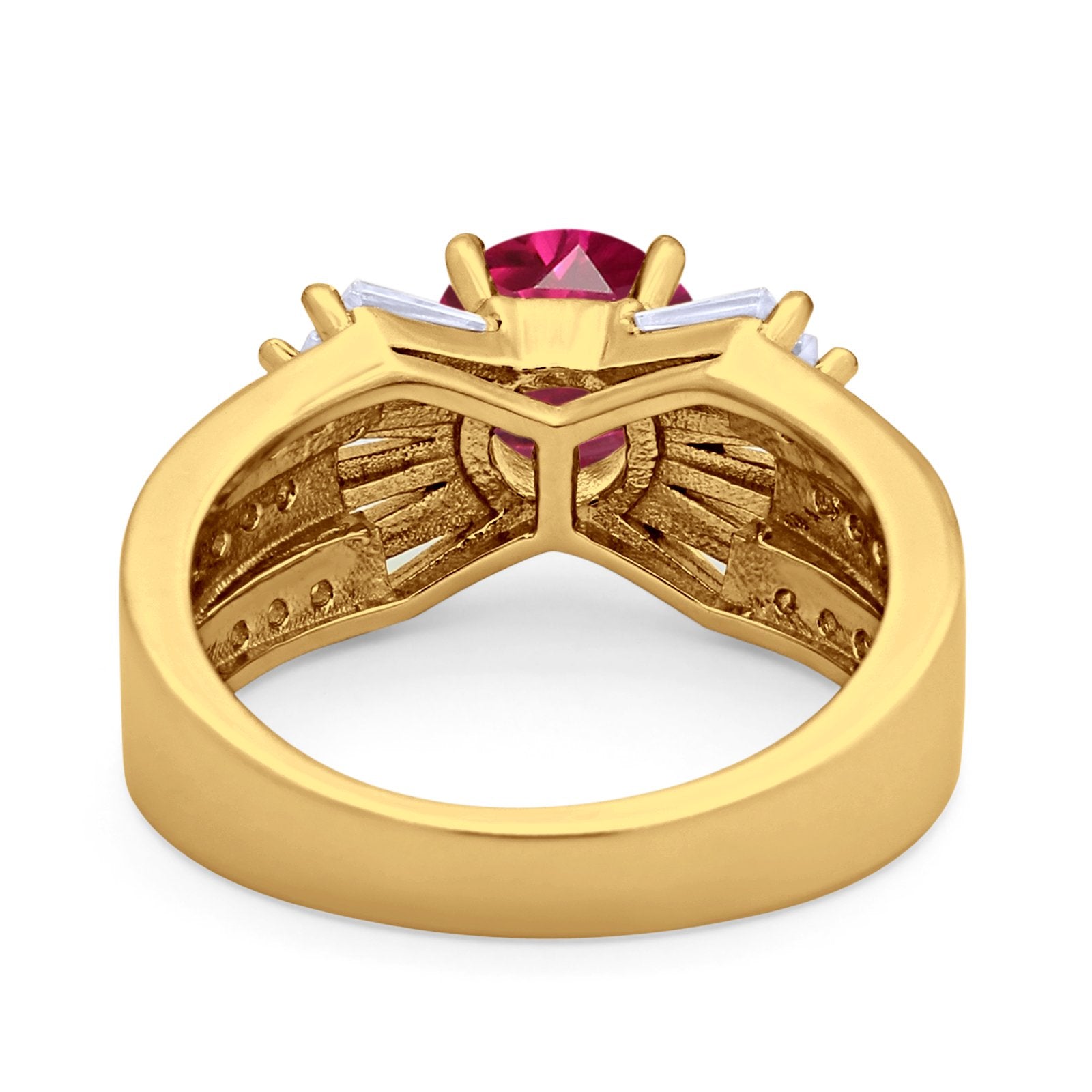 Art Dec Wedding Bridal Ring Round Simulated Cubic Zirconia 925 Sterling Silver