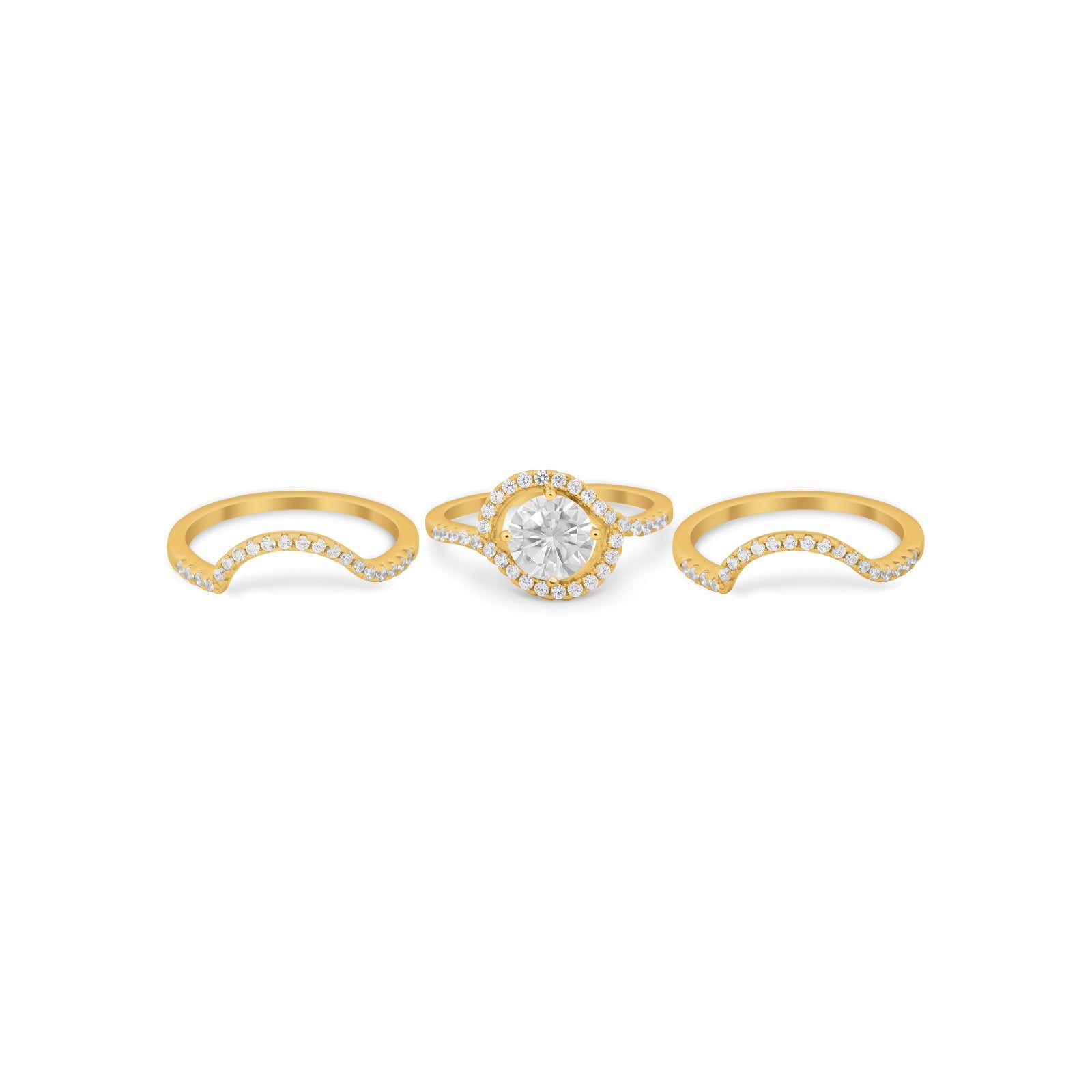 Three Piece Ring Band Round Simulated Cubic Zirconia 925 Sterling Silver