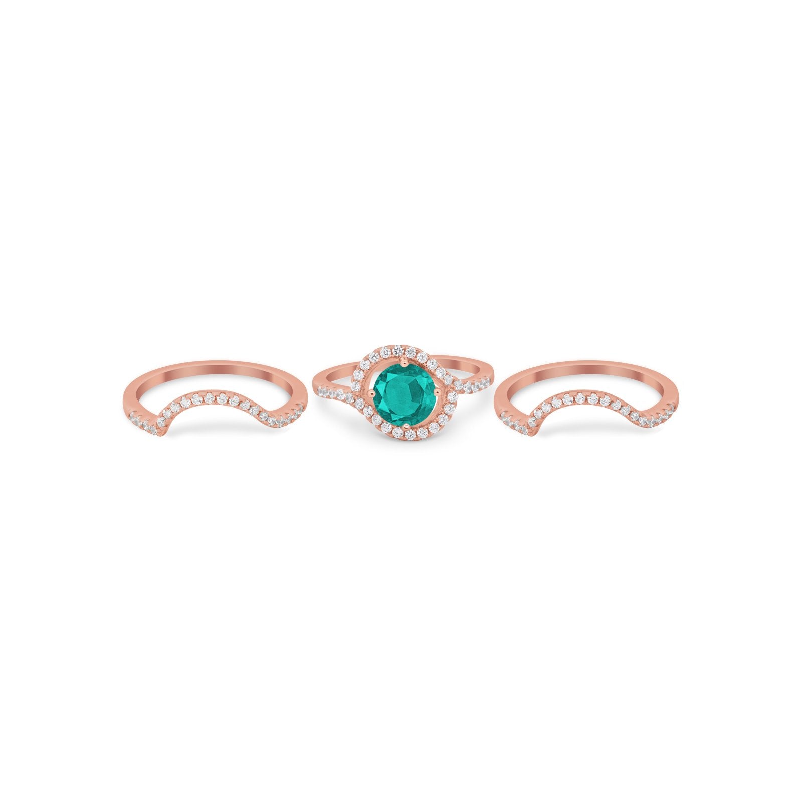 Three Piece Ring Band Round Simulated Cubic Zirconia 925 Sterling Silver
