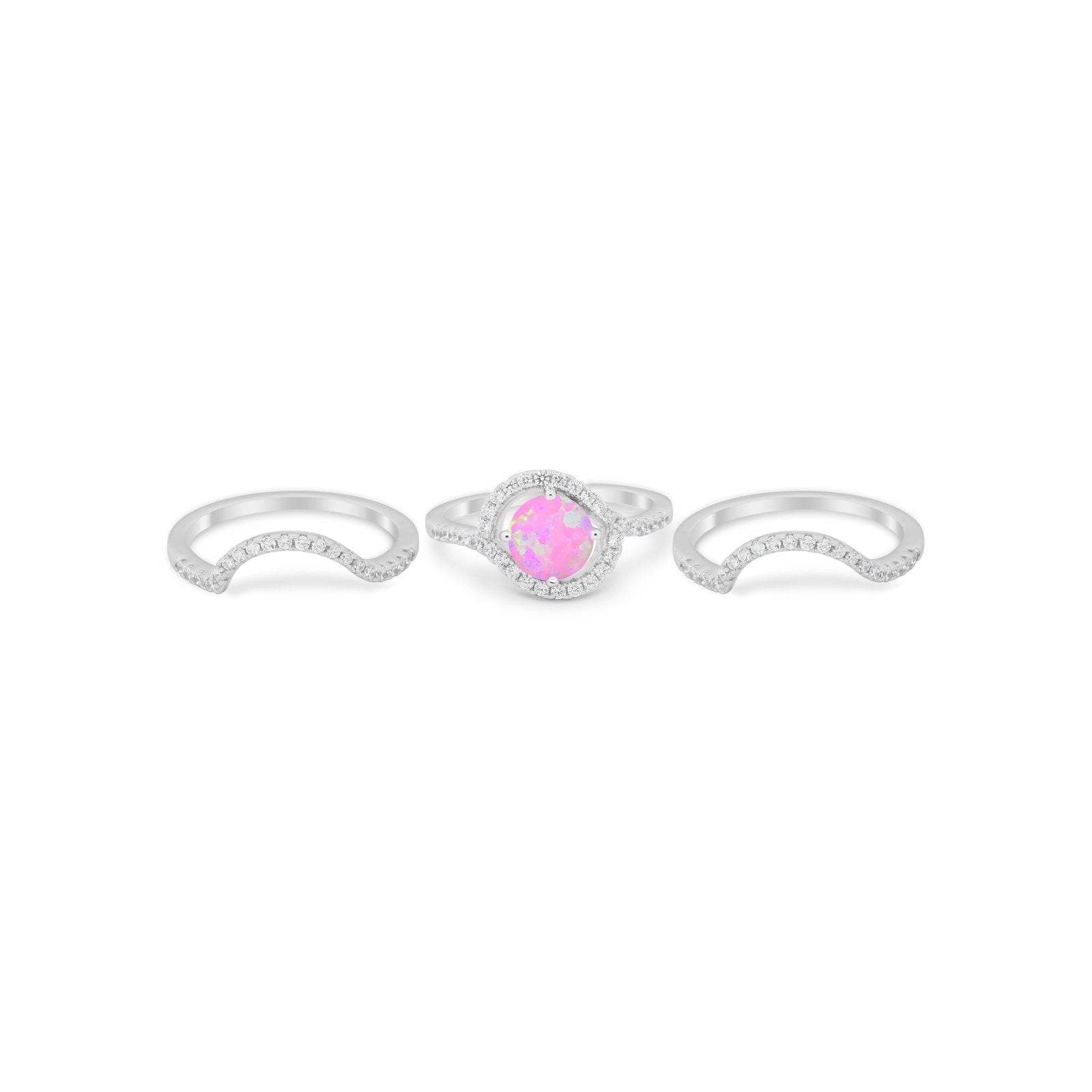 Three Piece Ring Band Round Simulated Cubic Zirconia 925 Sterling Silver