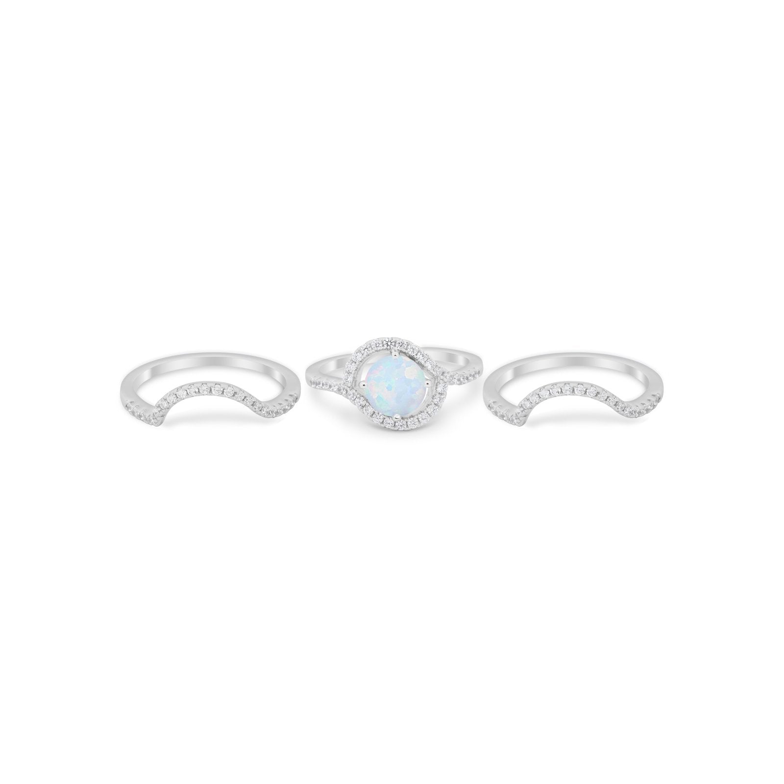 Three Piece Ring Band Round Simulated Cubic Zirconia 925 Sterling Silver