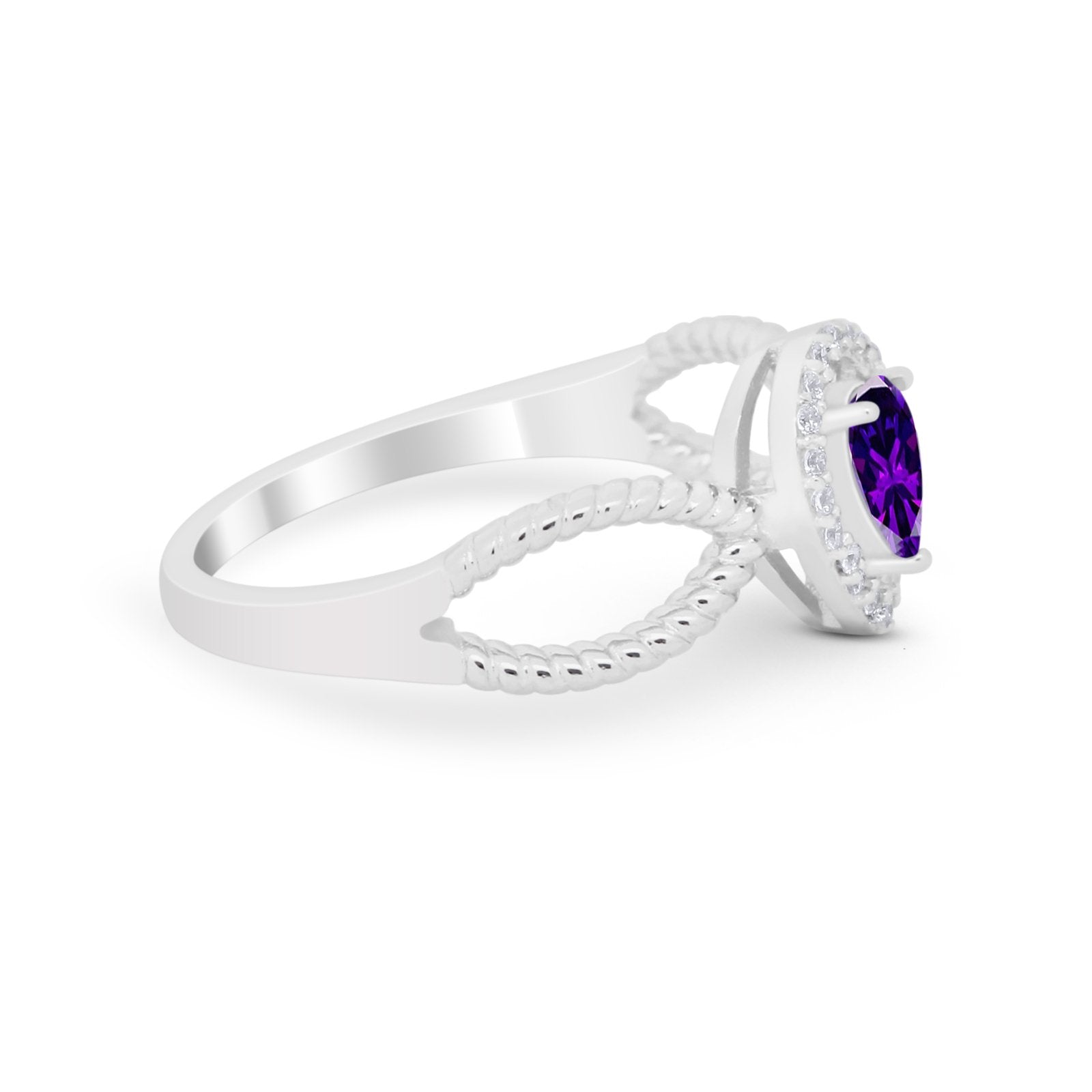 Teardrop Wedding Ring Pear Round Simulated Cubic Zirconia 925 Sterling Silver