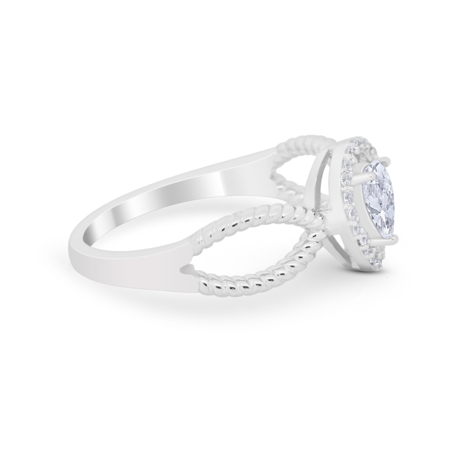 Teardrop Wedding Ring Pear Round Simulated Cubic Zirconia 925 Sterling Silver