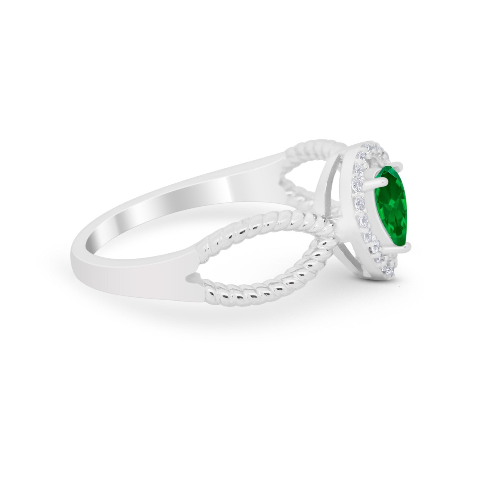 Teardrop Wedding Ring Pear Round Simulated Cubic Zirconia 925 Sterling Silver