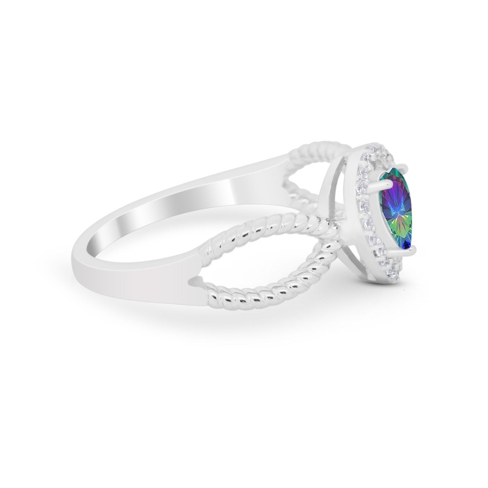 Teardrop Wedding Ring Pear Round Simulated Cubic Zirconia 925 Sterling Silver
