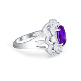 Art Deco Oval Wedding Ring Round Simulated Cubic Zirconia 925 Sterling Silver