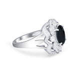 Art Deco Oval Wedding Ring Round Simulated Cubic Zirconia 925 Sterling Silver