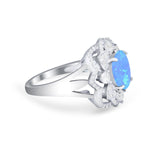 Art Deco Oval Wedding Ring Round Simulated Cubic Zirconia 925 Sterling Silver