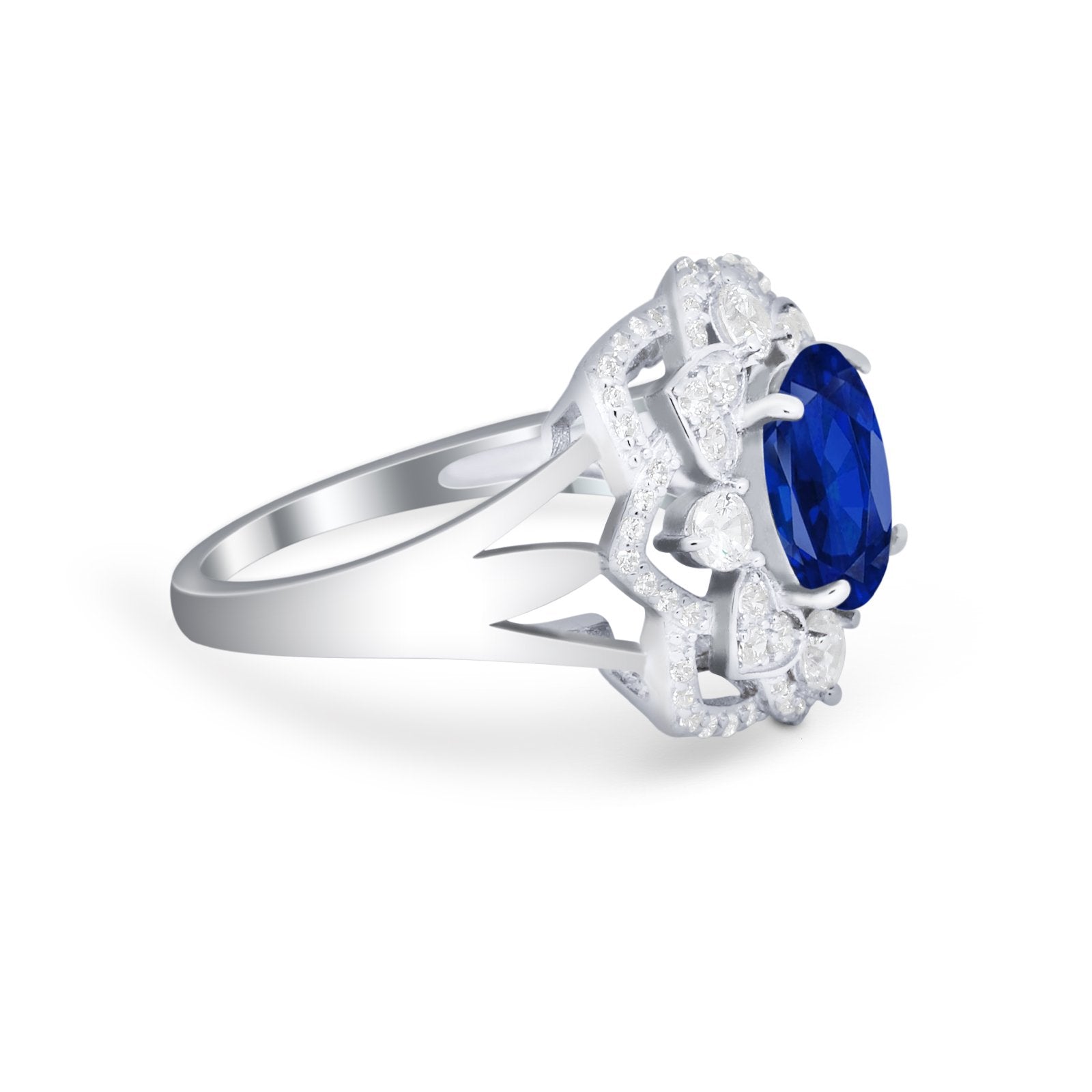 Art Deco Oval Wedding Ring Round Simulated Cubic Zirconia 925 Sterling Silver