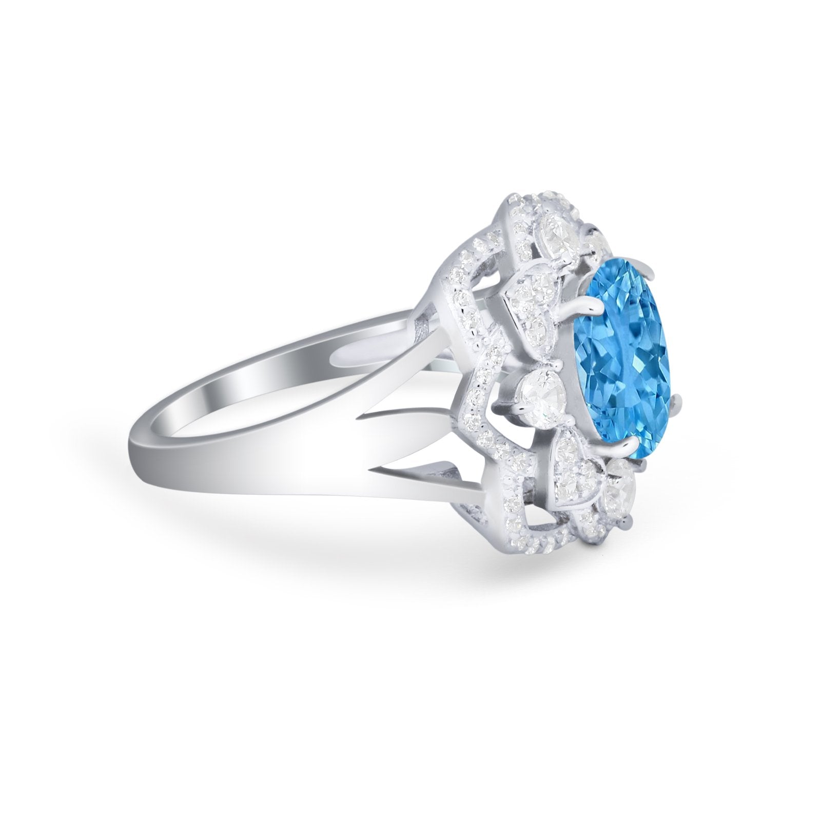 Art Deco Oval Wedding Ring Round Simulated Cubic Zirconia 925 Sterling Silver