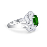 Art Deco Oval Wedding Ring Round Simulated Cubic Zirconia 925 Sterling Silver