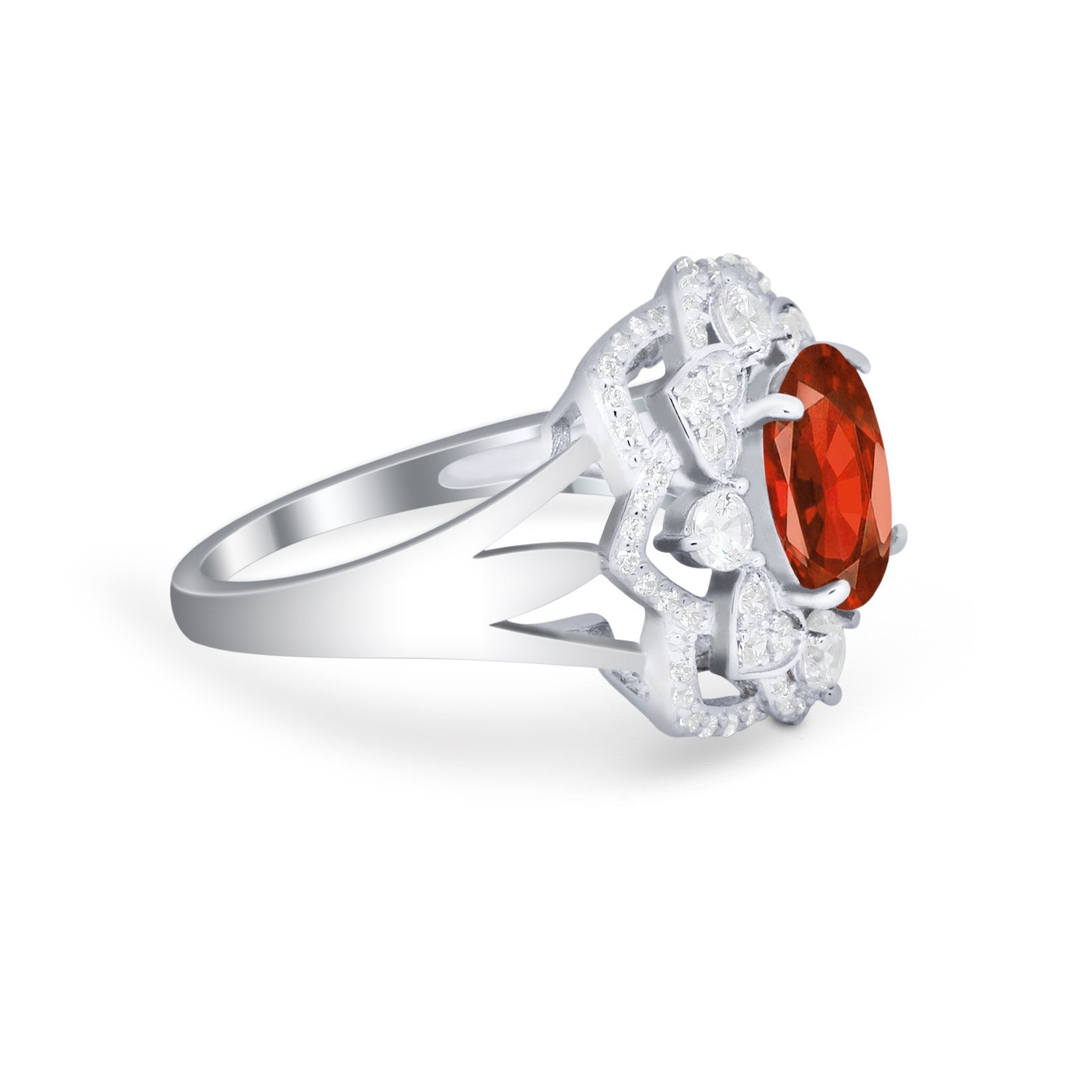 Art Deco Oval Wedding Ring Round Simulated Cubic Zirconia 925 Sterling Silver