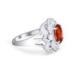 Art Deco Oval Wedding Ring Round Simulated Cubic Zirconia 925 Sterling Silver