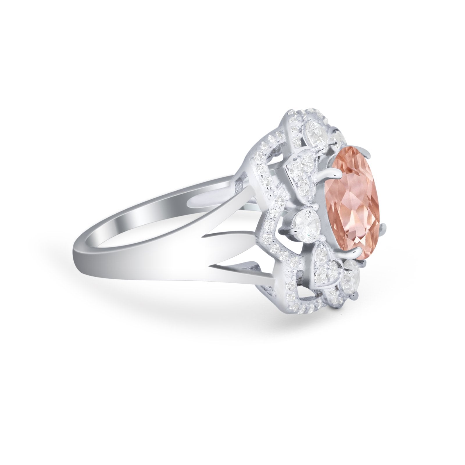 Art Deco Oval Wedding Ring Round Simulated Cubic Zirconia 925 Sterling Silver