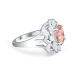Art Deco Oval Wedding Ring Round Simulated Cubic Zirconia 925 Sterling Silver