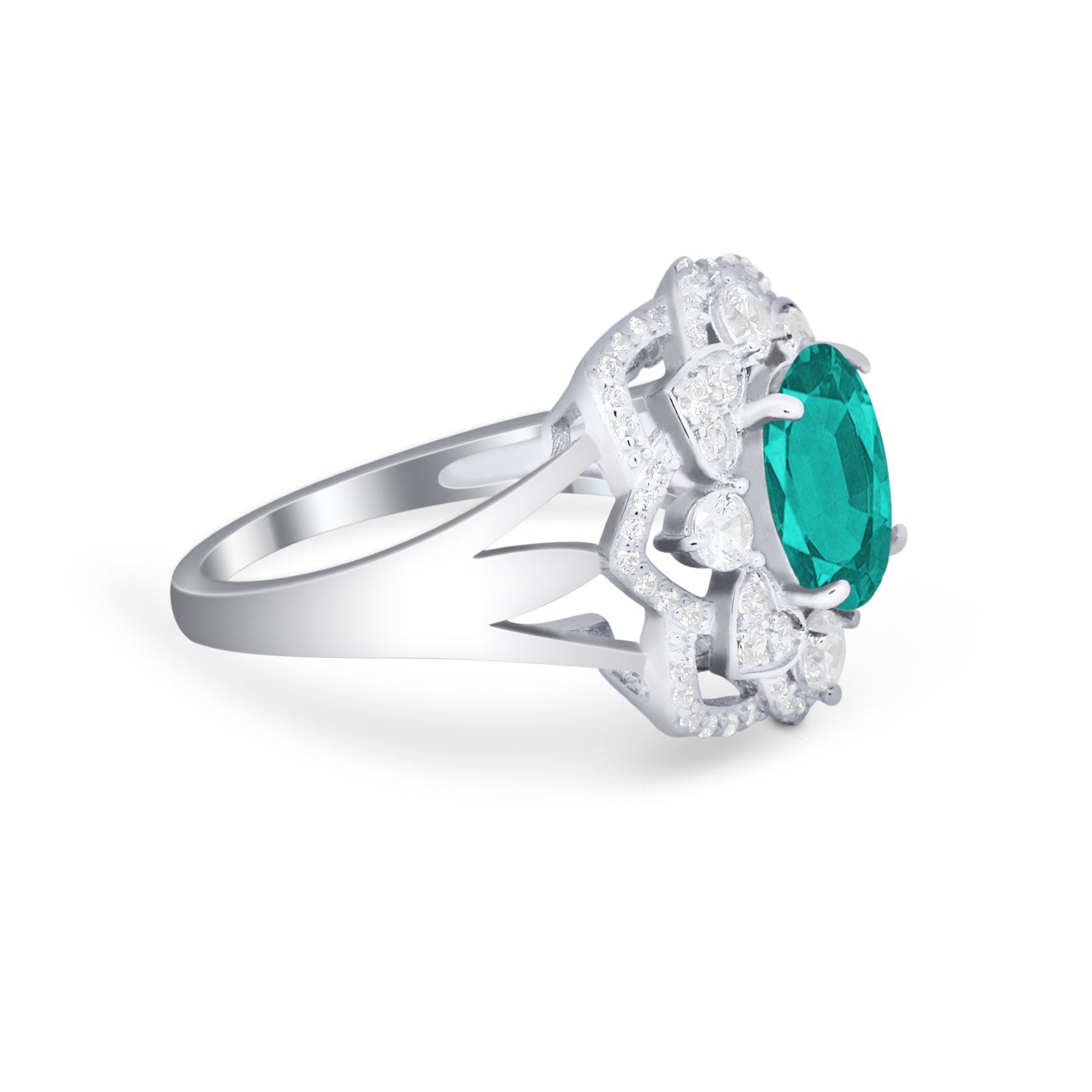 Art Deco Oval Wedding Ring Round Simulated Cubic Zirconia 925 Sterling Silver