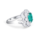 Art Deco Oval Wedding Ring Round Simulated Cubic Zirconia 925 Sterling Silver