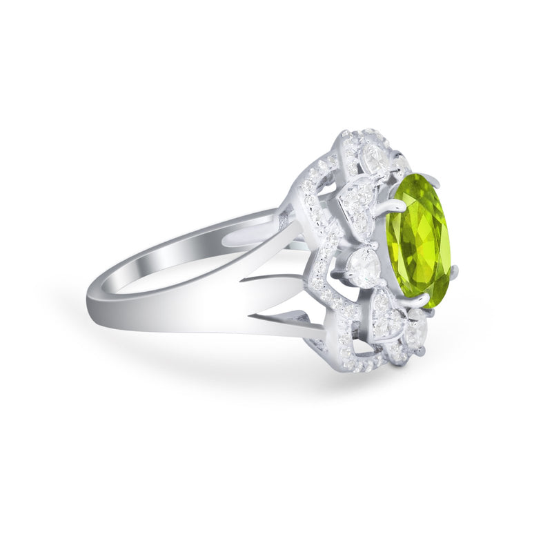Art Deco Oval Wedding Ring Round Simulated Cubic Zirconia 925 Sterling Silver