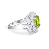 Art Deco Oval Wedding Ring Round Simulated Cubic Zirconia 925 Sterling Silver
