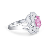 Art Deco Oval Wedding Ring Round Simulated Cubic Zirconia 925 Sterling Silver