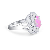 Art Deco Oval Wedding Ring Round Simulated Cubic Zirconia 925 Sterling Silver