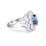 Art Deco Oval Wedding Ring Round Simulated Cubic Zirconia 925 Sterling Silver